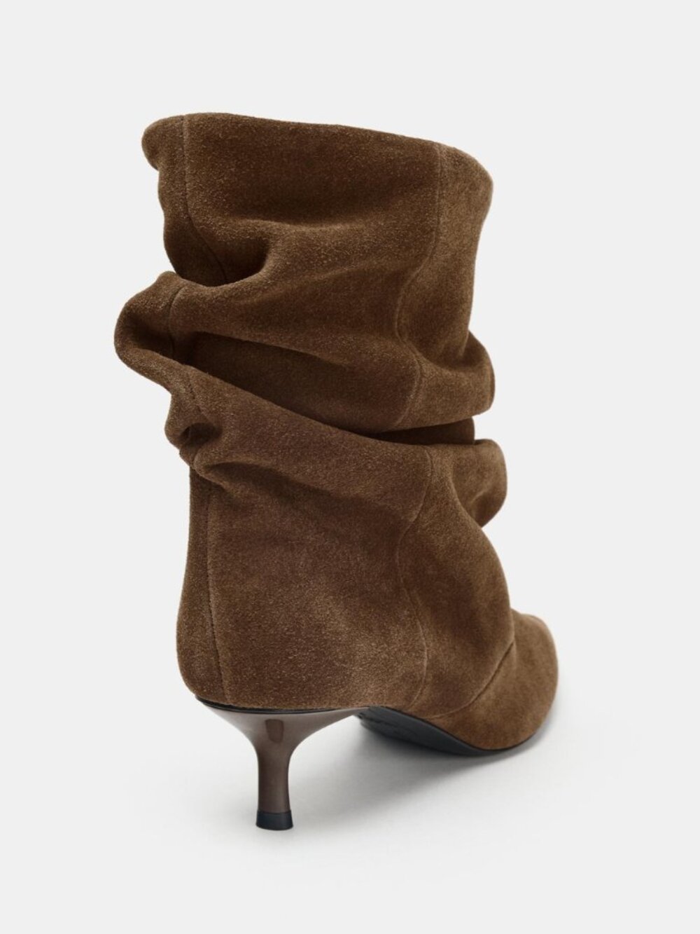 Zara Ruched Split Leather Ankle Boots | Dark Tan Brown | Kitten Heel | NWT - Picture 6 of 15